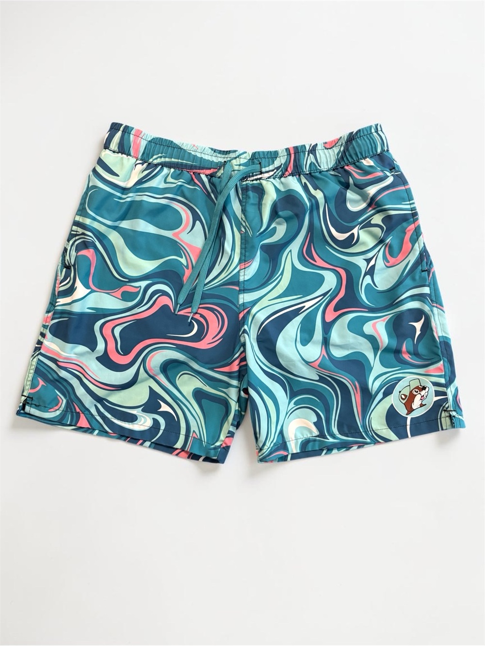 Buc-ees Swim Trunks Men's Size XL Multicolor Blue Swirl Bathing Suit Lined